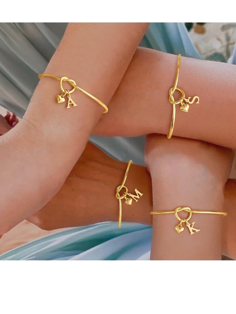 Gold Initial Charm Bangle Bracelet